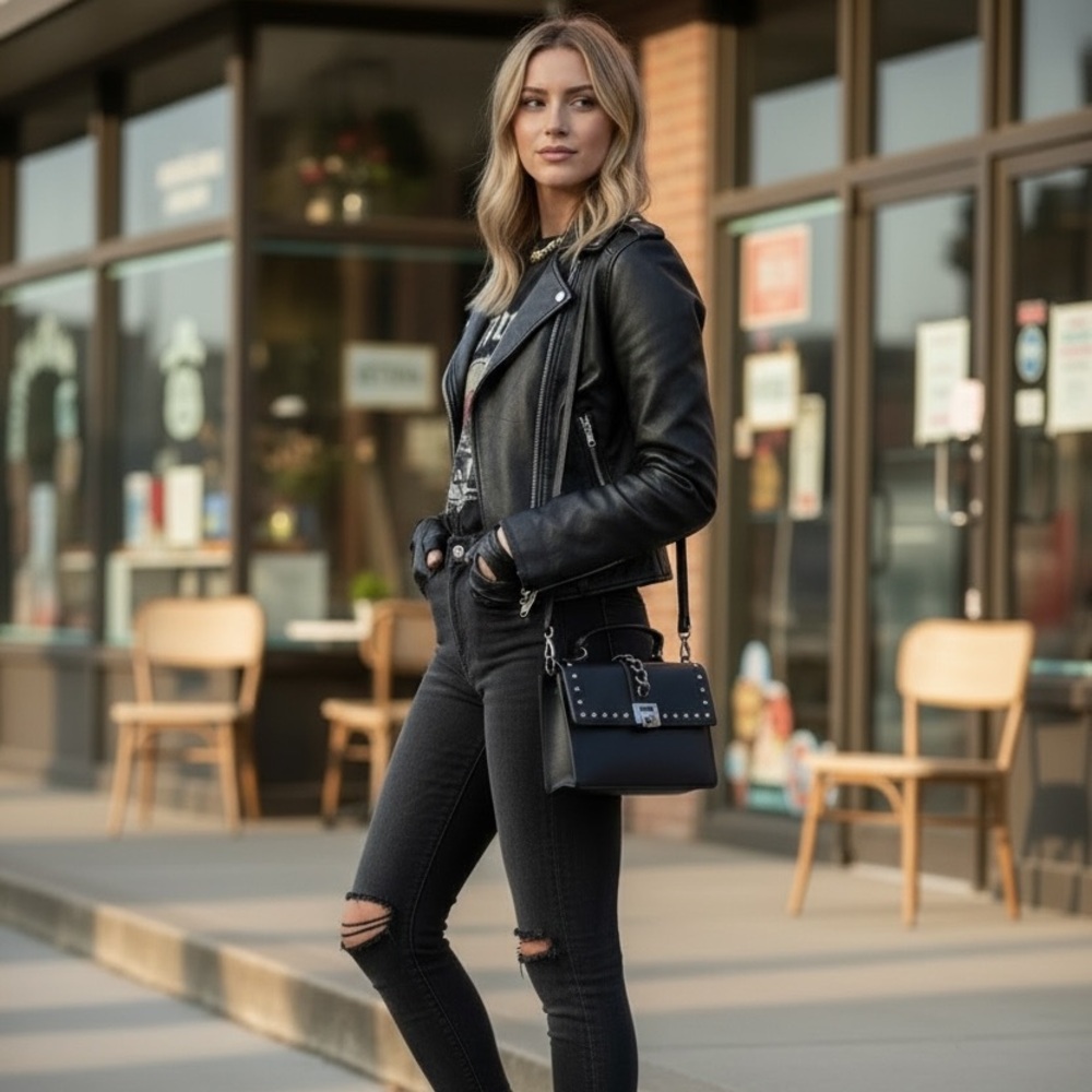 Badgley Mischka Black Crossbody Bag with Studded Details